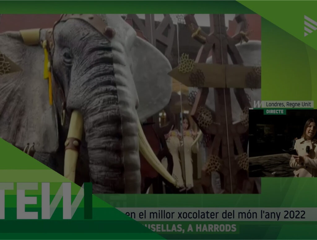 Imatge de Lluc Crusellas acabant l'elefant exposat al Museu de la Xocolata
