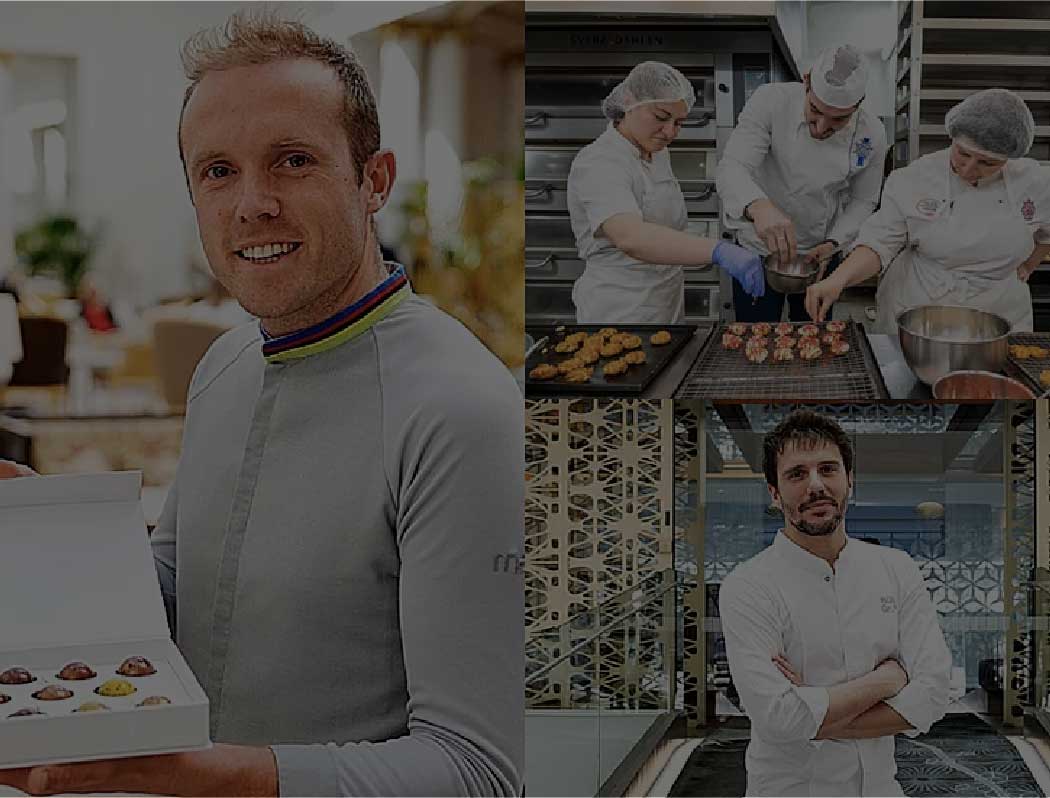 Collage de fotos de pastissers de renom en el sector de la pastisseria 